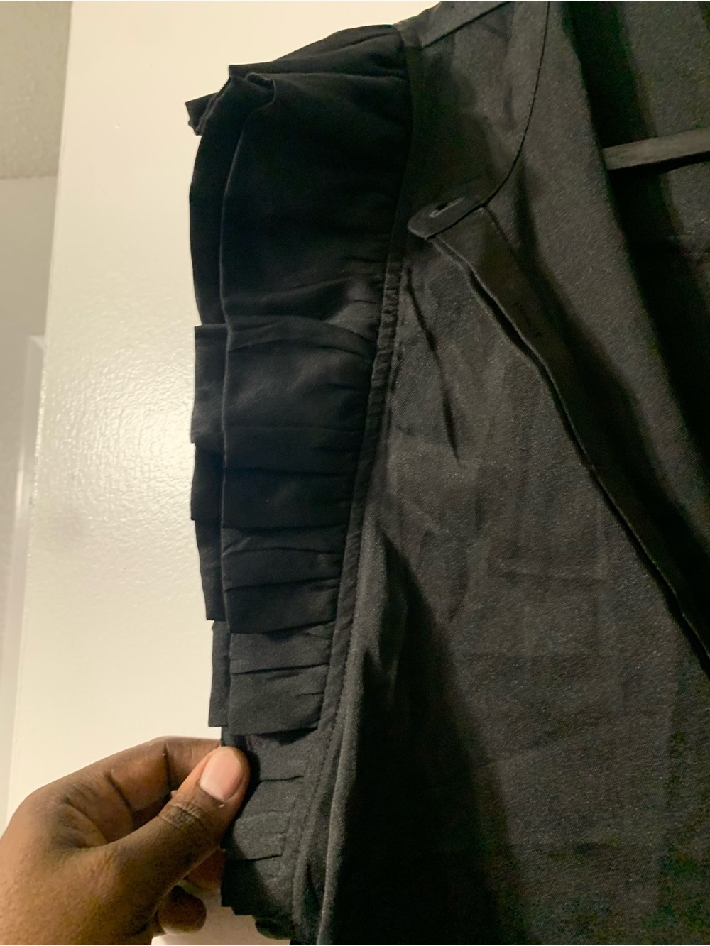 Black Button-Front Ruffle Sleeve Women's Top - Picture 2 of 3